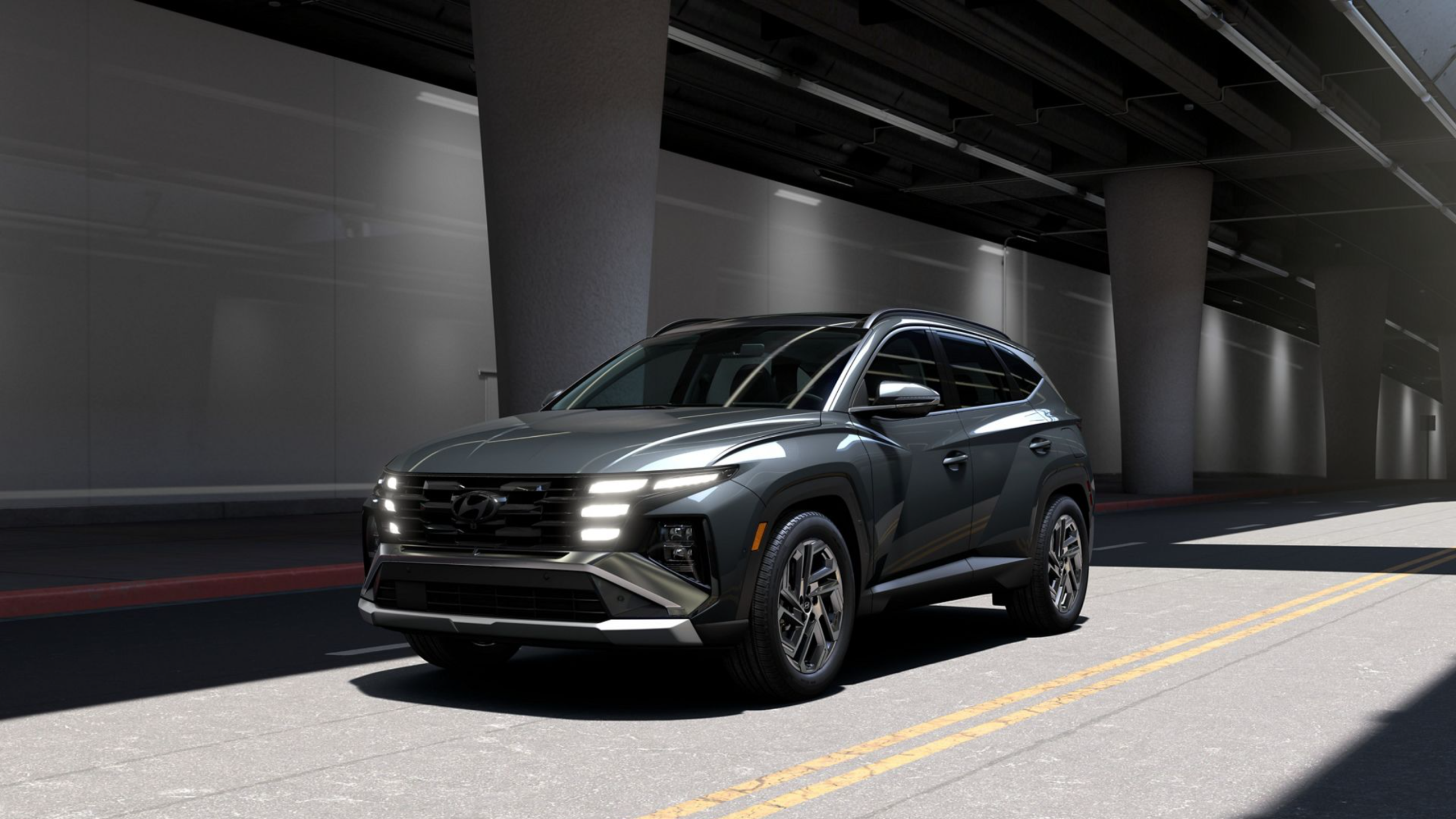 2026 Hyundai Tucson Hybrid driving in a tunnel